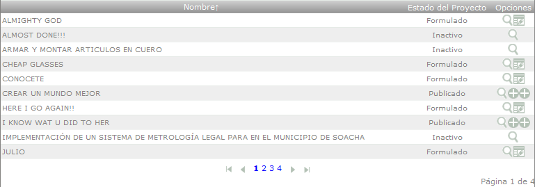 Listado de proyectos