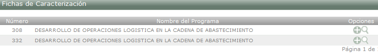 Listado de fichas de caracterización
