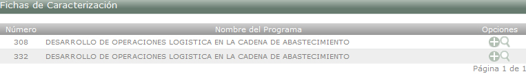 Listado de fichas de caracterización