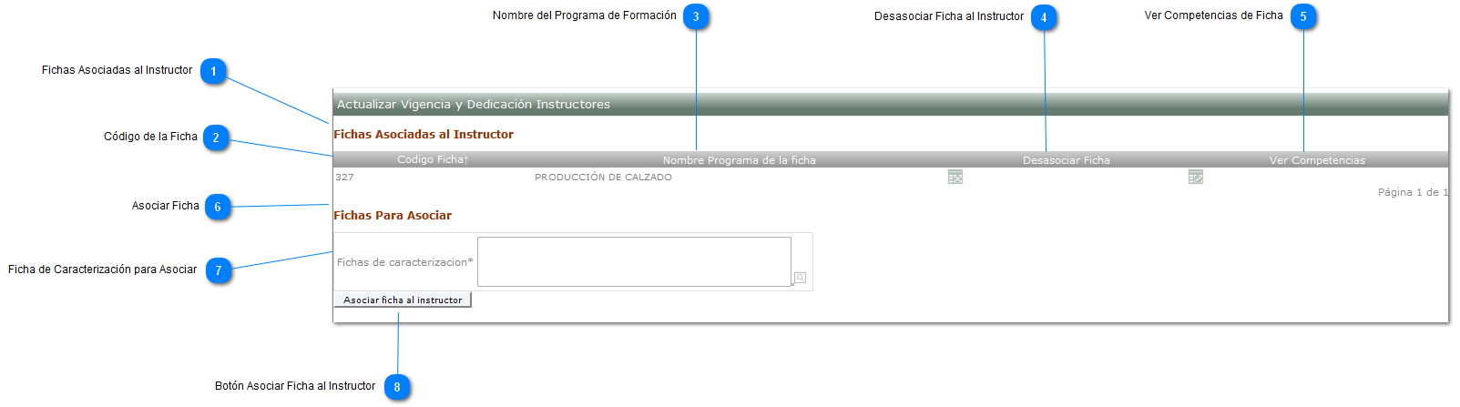Asociar/Eliminar Fichas para Instructor