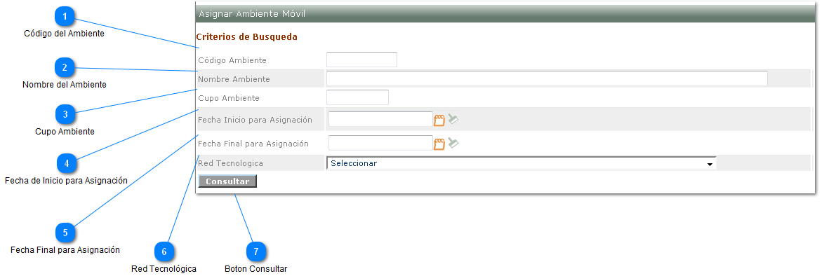 Filtro Búsqueda Asignar Ambiente Móvil