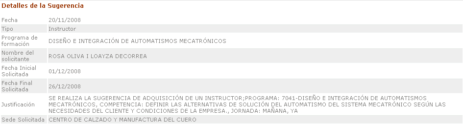 Detalles de la Sugerencia