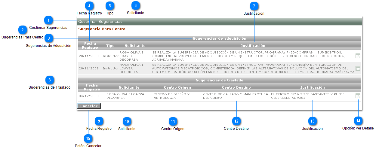 Gestionar Sugerencias