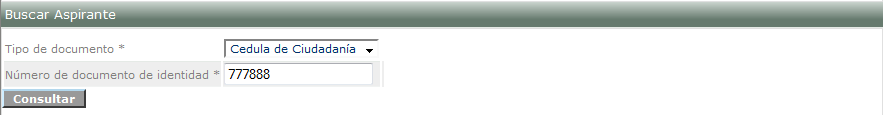 Formulario de búsqueda de Aspirante