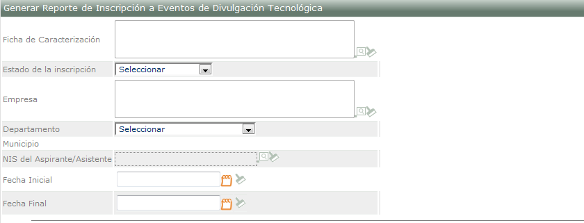 Formulario de filtro del reporte