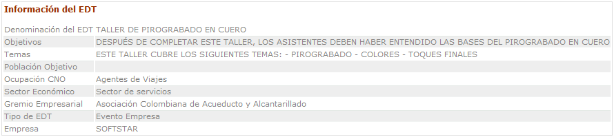 Información del EDT