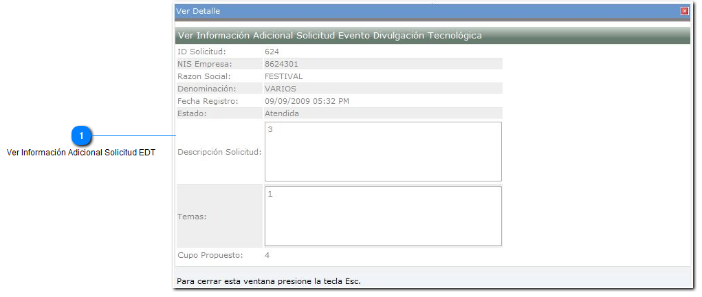 Ver Información Adicional Solicitud EDT