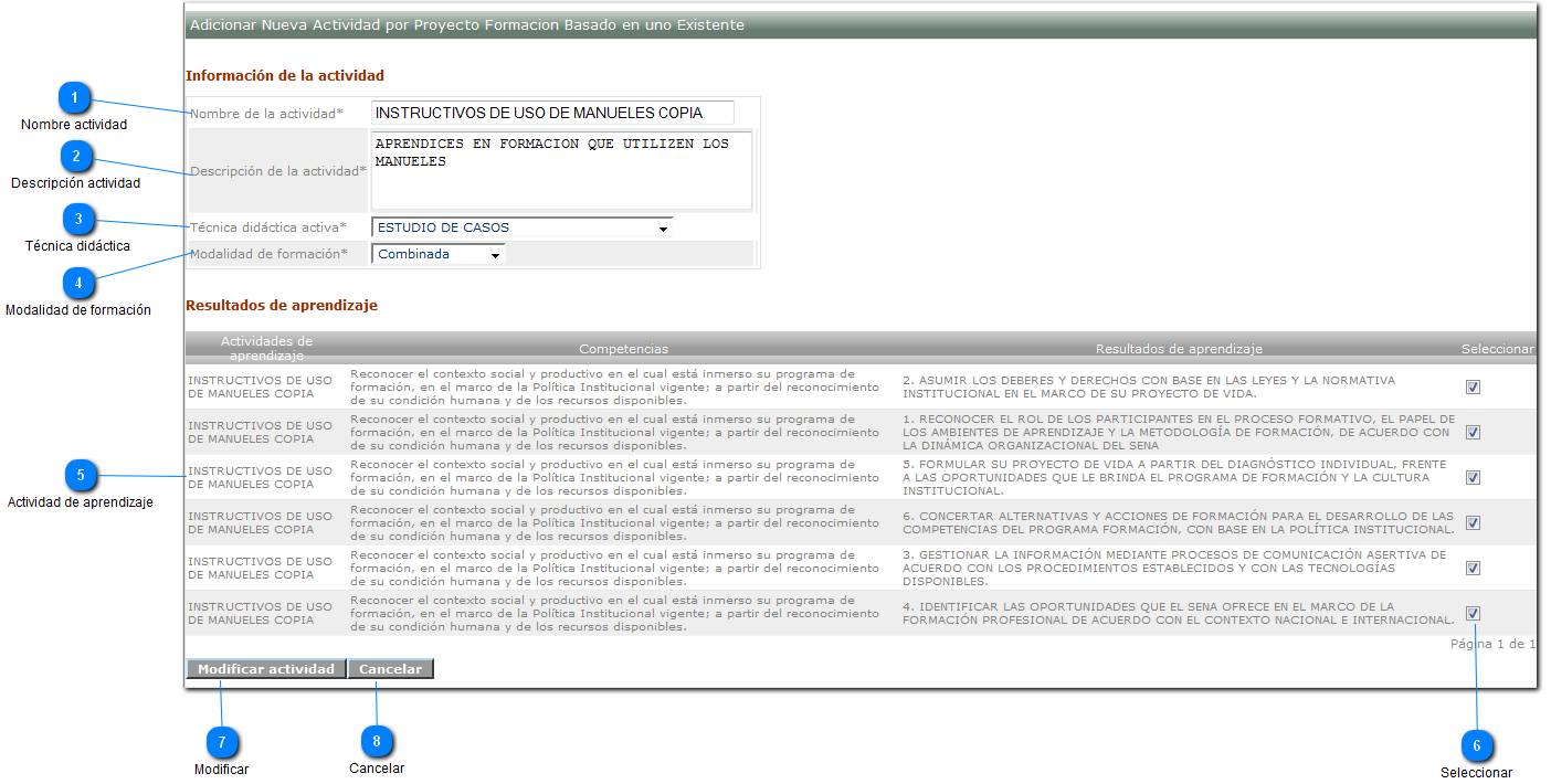 Modificar actividad