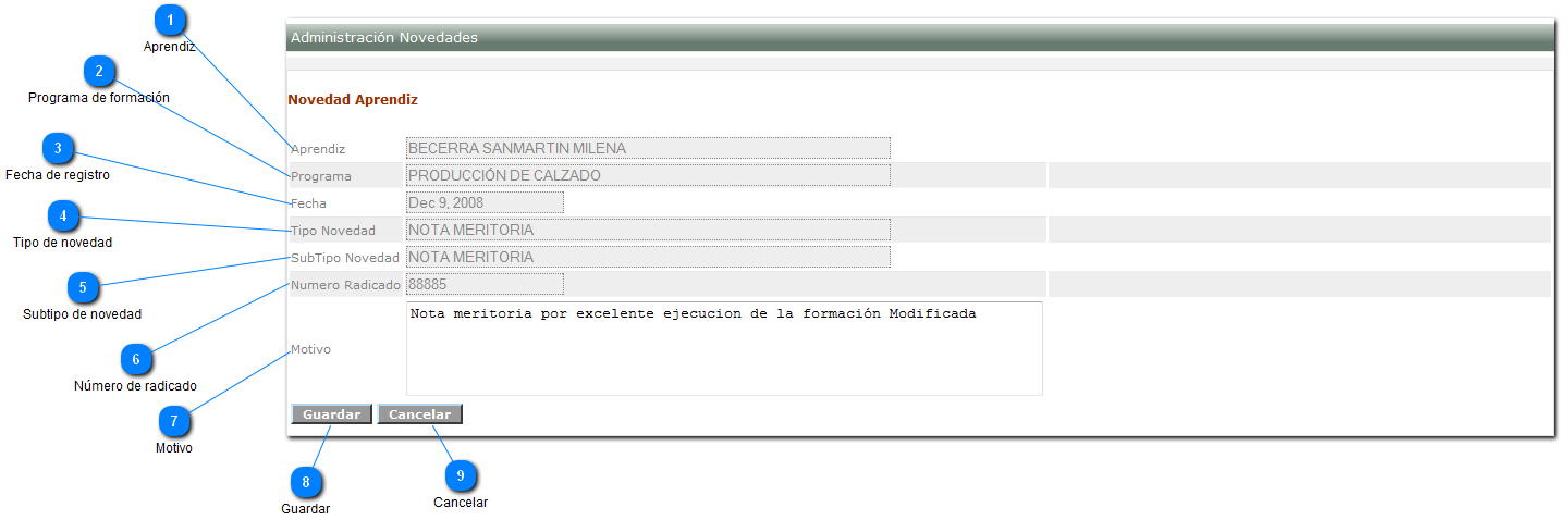 Modificar la novedad