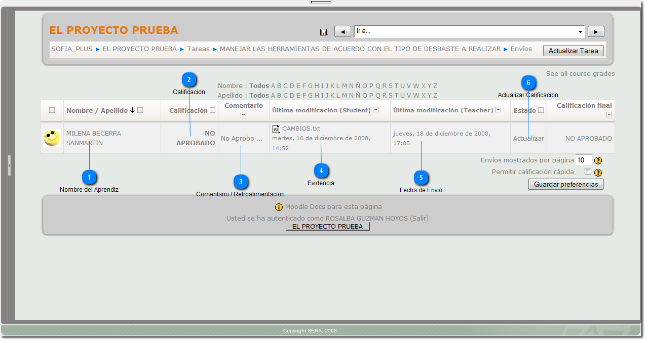 Visualizar evidencias de Aprendizajes