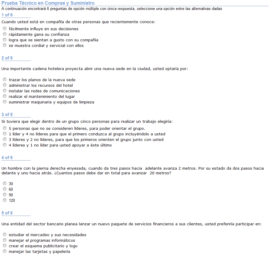 Preguntas de la prueba de QuestionMark