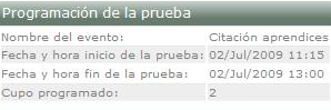 Información detallada de la programación de la prueba