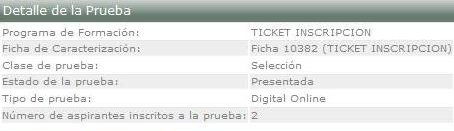 Información detallada de la prueba