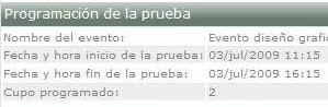 Información de la programación de la prueba