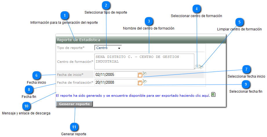 Generar Reporte Estadistica Por Centro