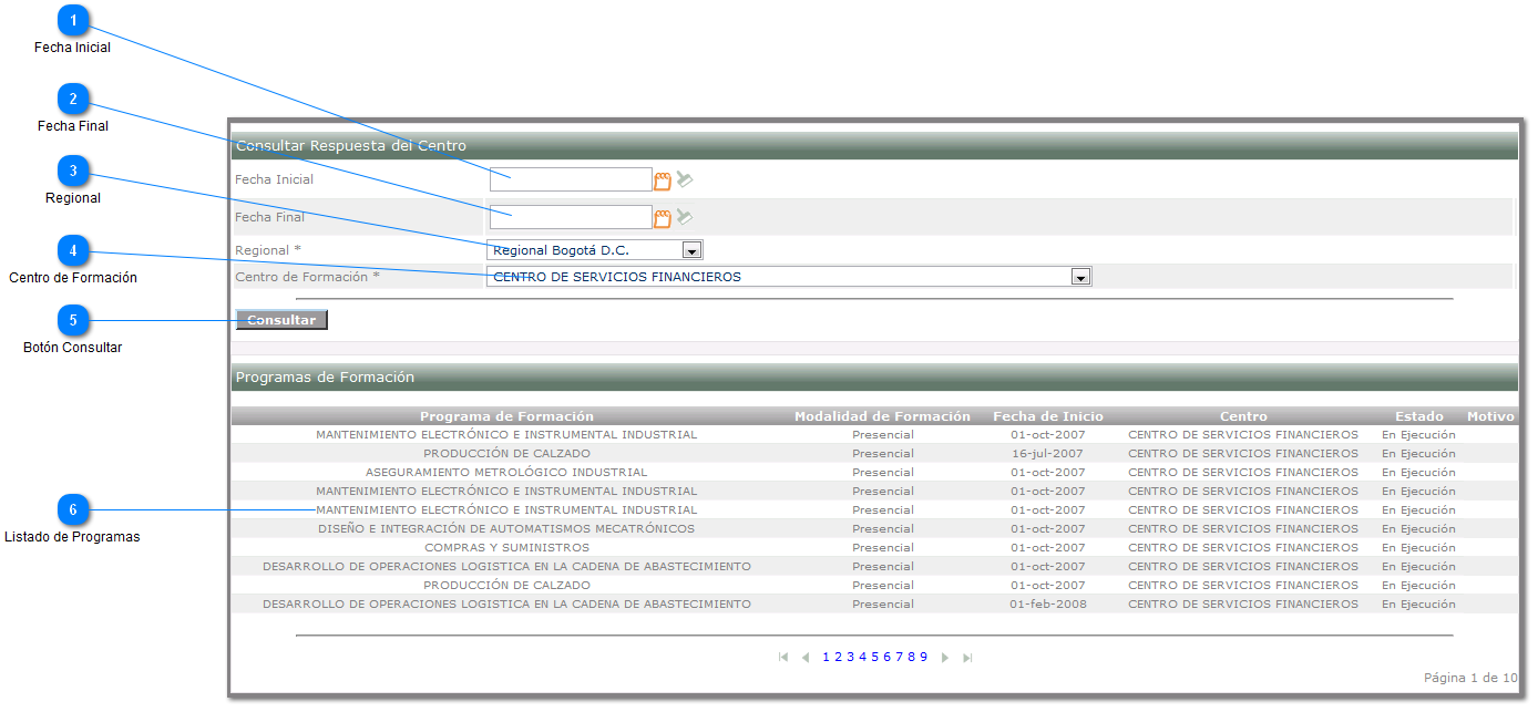 Consulta de la Respuesta del Centro