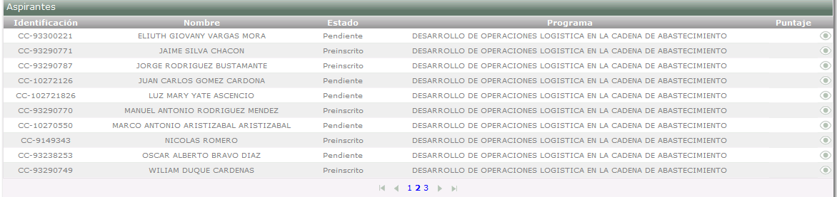Listado de Aspirantes