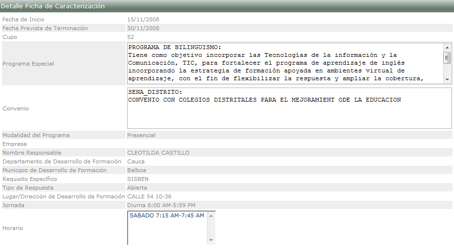 Detalle Ficha de Caracterización 